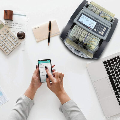 Rilevatore di denaro a caricamento dall'alto con doppio cassetto, macchina per il conteggio e la miscelazione di contanti